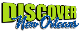 Text logo: Discover New Orleans in green and blue letters.