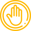 Yellow hand in stop gesture inside a circular border on a transparent background.