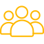Three yellow outlined people icons on a transparent background.
